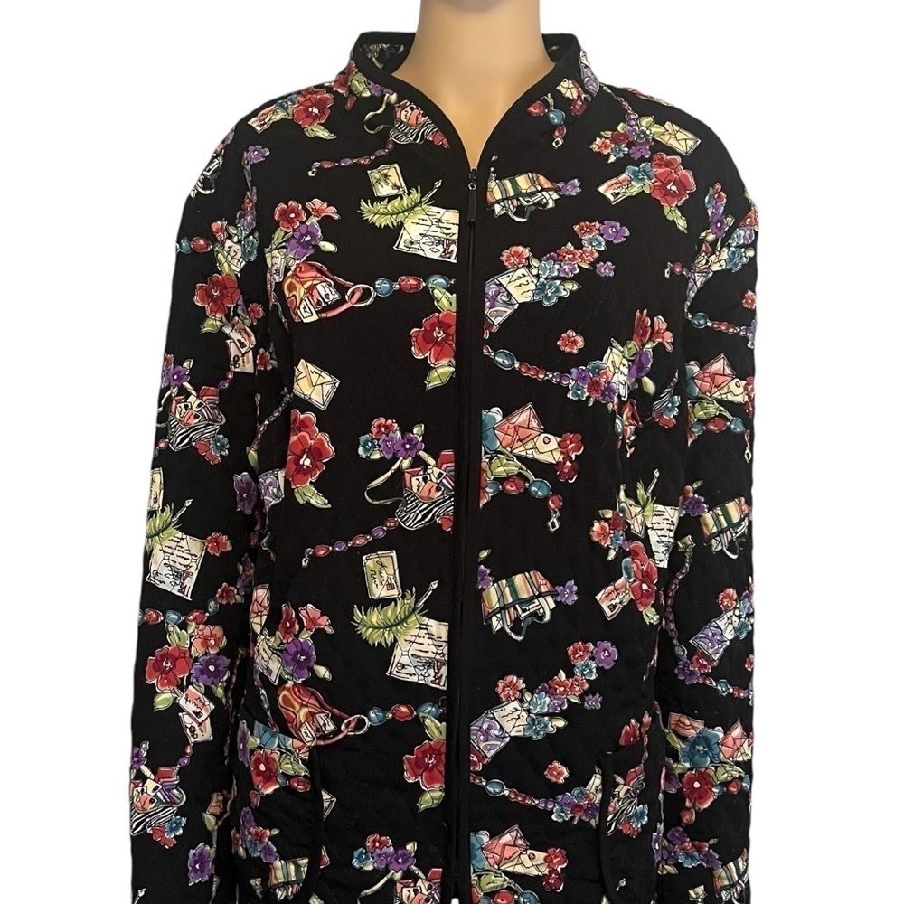 Requirements Woman floral print quilted jacket blazer zipper pockets lined 3X - Picture 2 of 12